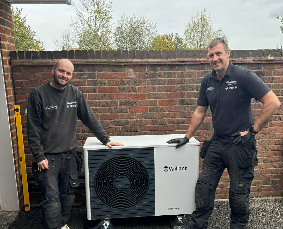 Arlow engineers with new Vaillant Heat Pump installed in Somerset